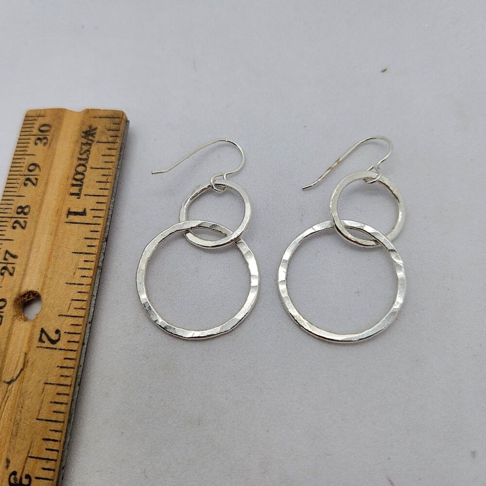 Sterling Silver Hammered Double Circle Hoop Earrings 925